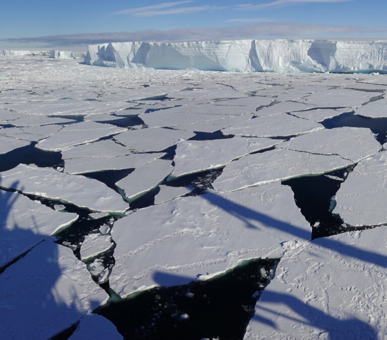 pack ice in front of an ice shelf at Gromit's Creek, Antarctica