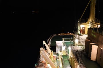 A large ship in the water.