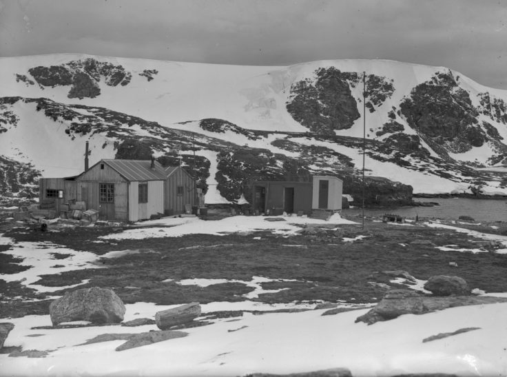 Hut at Signy from northeast, 1949. (Photographer: Charles J. Skilling; Archives ref: AD6/19/2/H144)