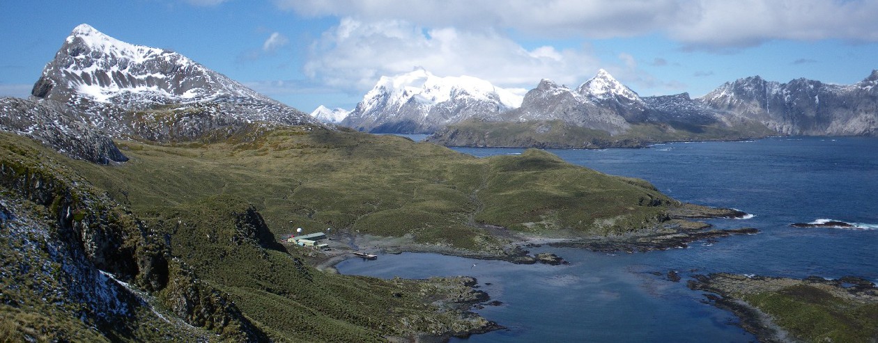 A view of a snow covered mountain.
