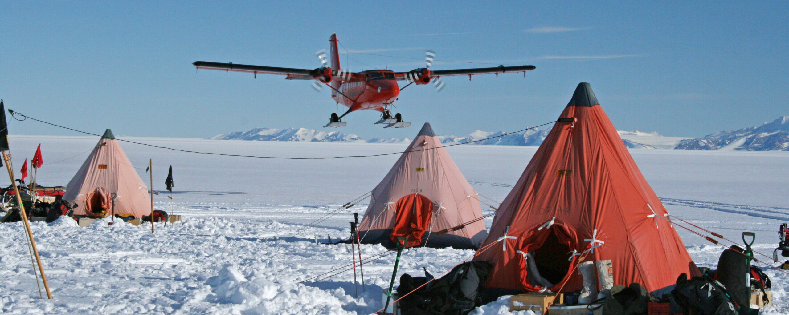 An Antarctic field camp including aircraft