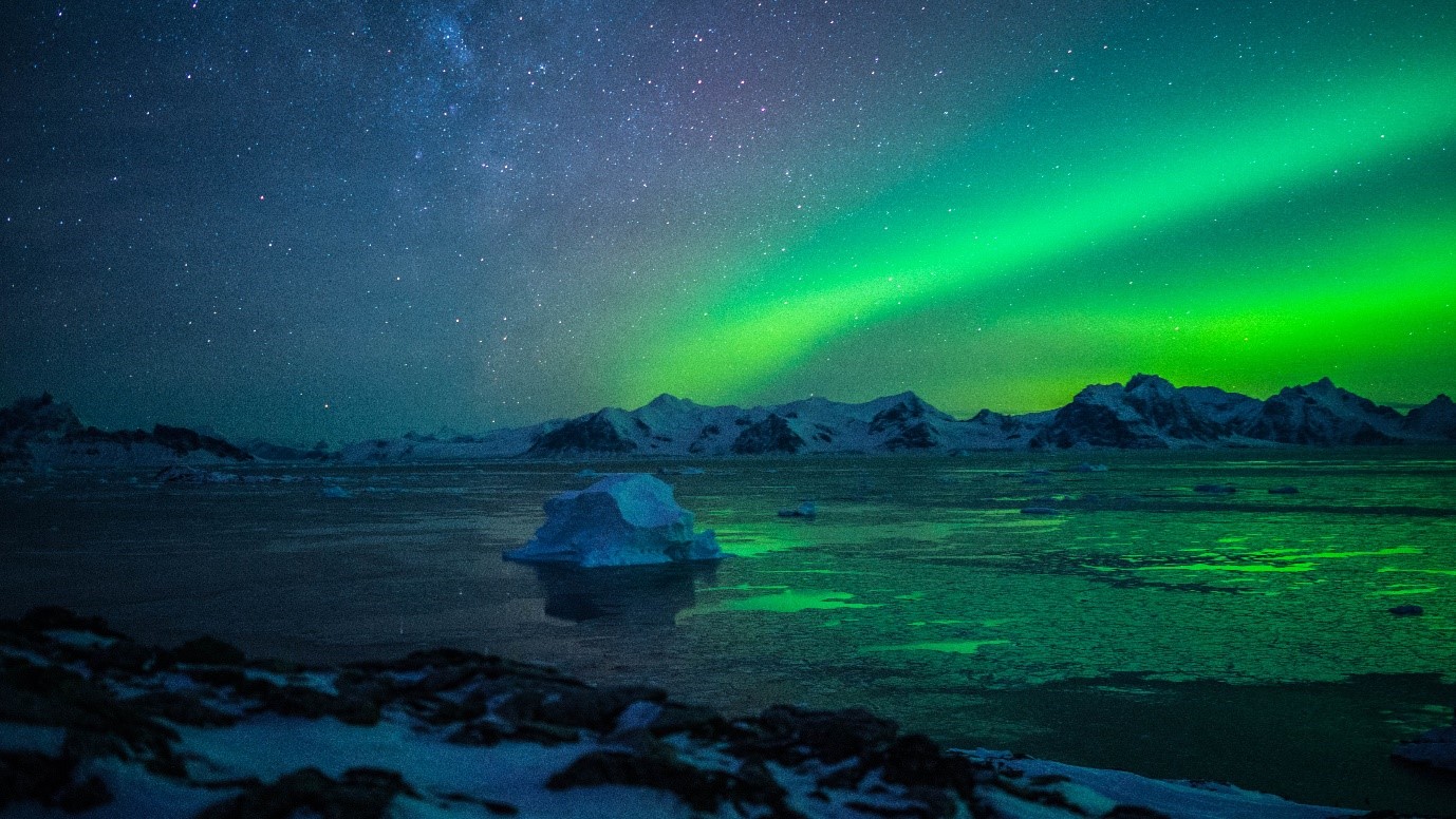 The Aurora Australis seen during mid-winter from Rothera Point.