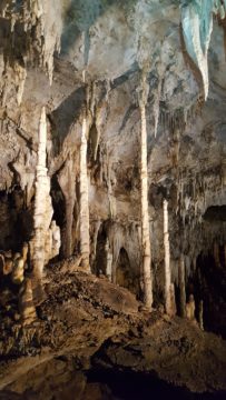 Stalagtites and stalagmites in a cave