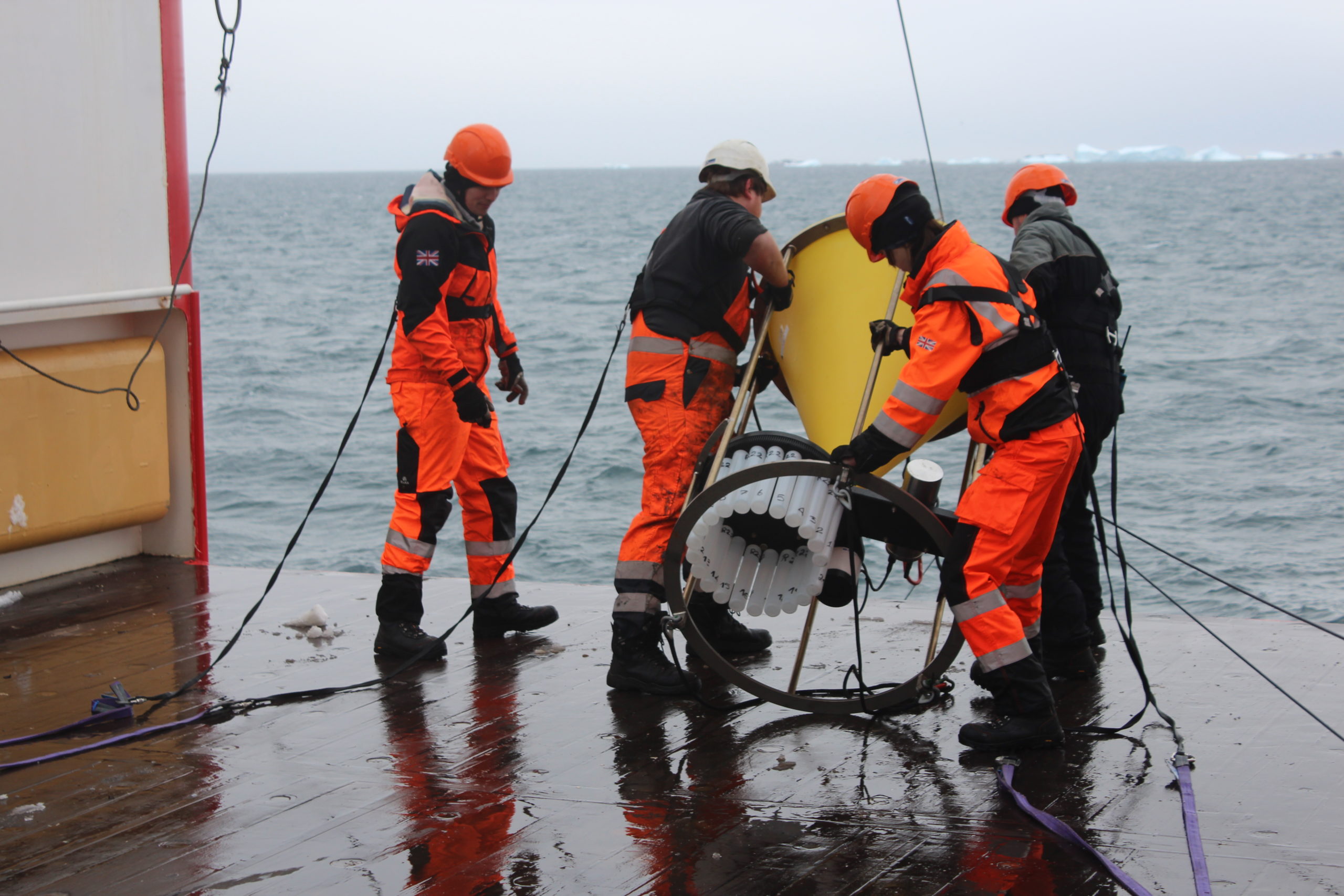 deployment of a sediment trap as part of an oceanographic mooring