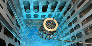 CTD frame test deployment via the moon pool on RRS Sir David Attenborough