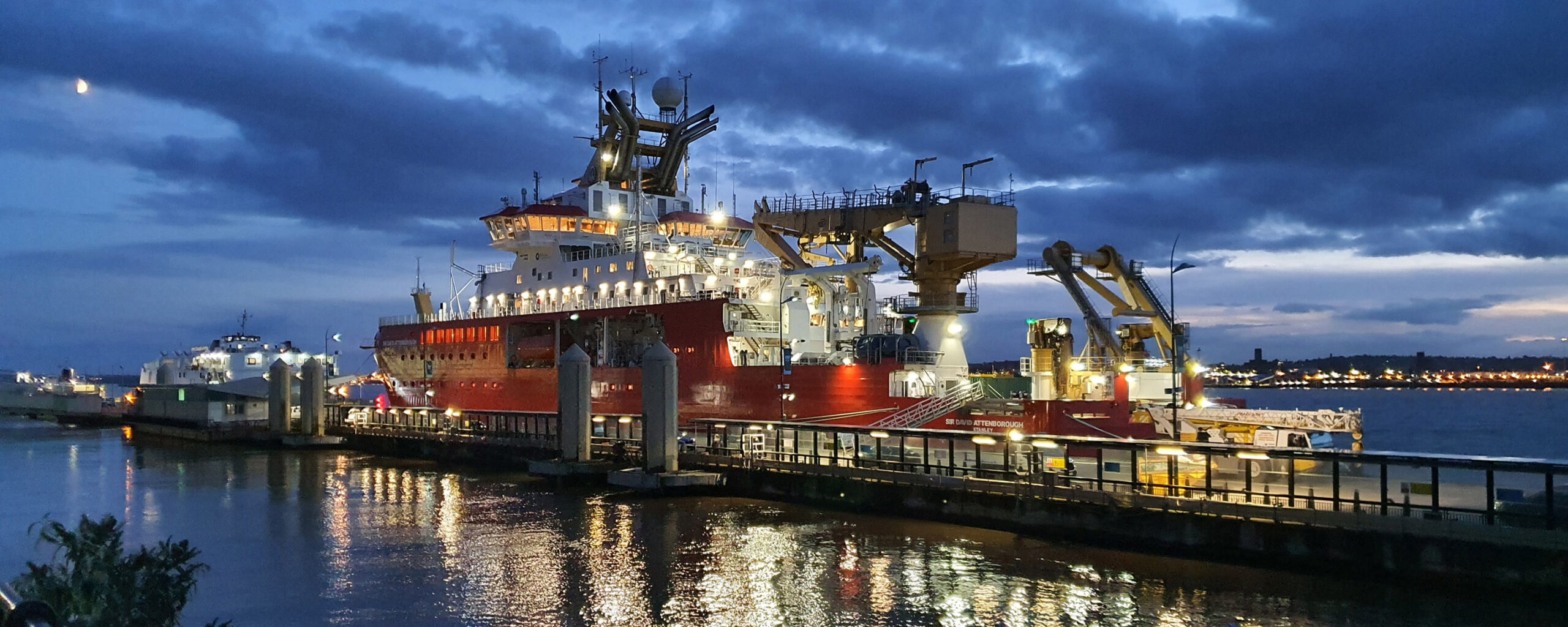 RRS Sir David Attenborough at night