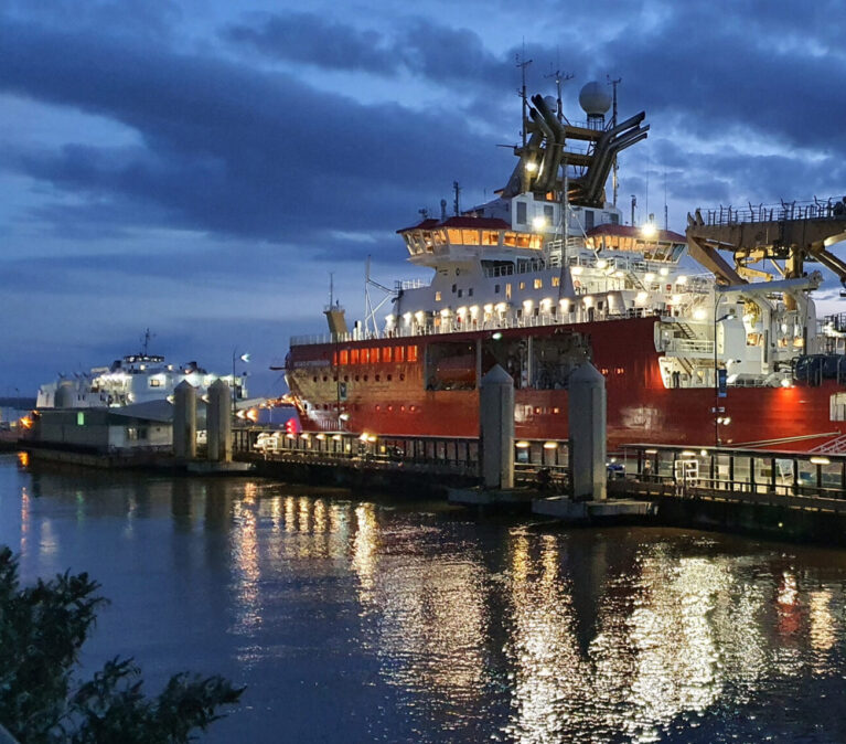 RRS Sir David Attenborough at night