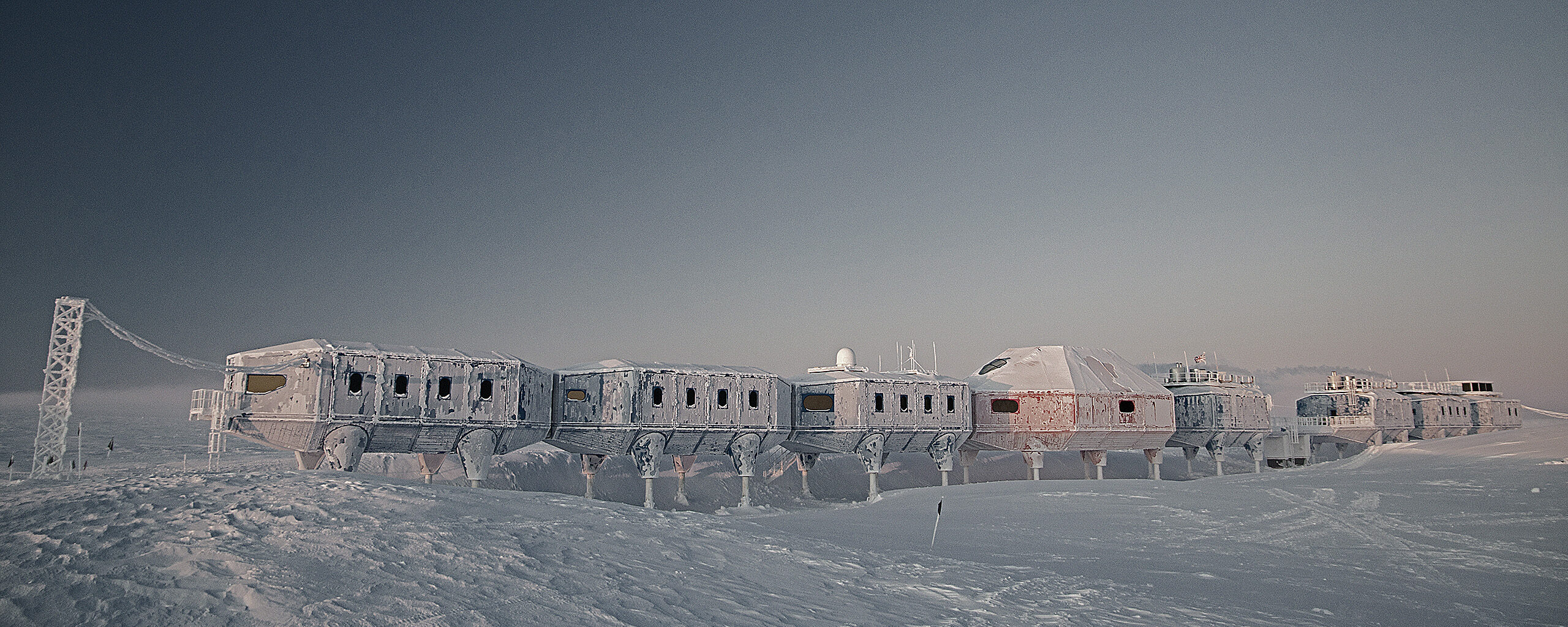 Halley VI Research Station on the Brunt Ice Shelf during winter