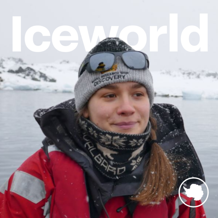 A person wearing a hat with snow on the ground