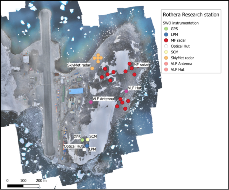 Map of Rother Research Station and Space Weather Observatory instruments.