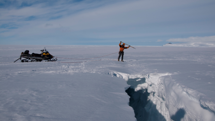 Field guides demonstrating crevasse avoidance techniques